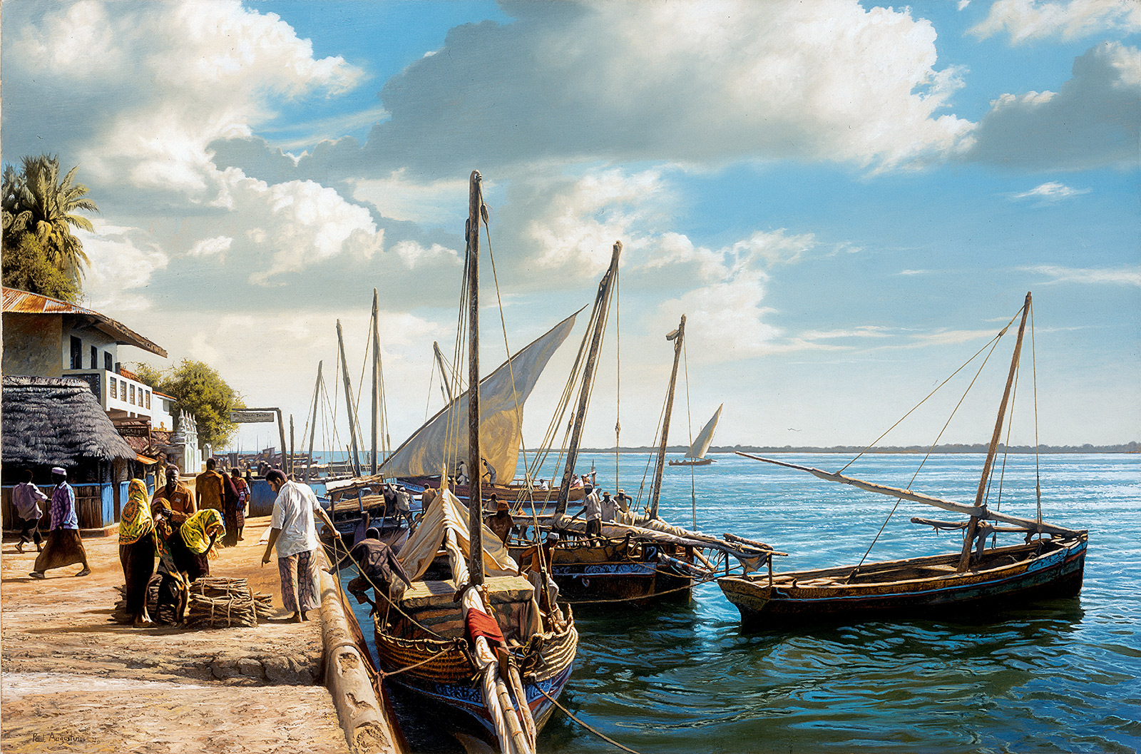 A Paul Augustinus painting of Lamu on the Swahili Coast, Kenya 