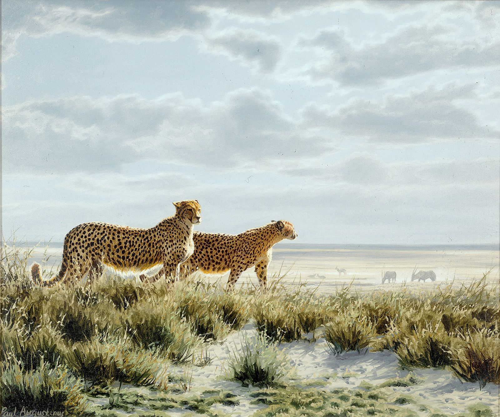 A Paul Augustinus painting of two cheetah in Etosha National Park, Namibia 