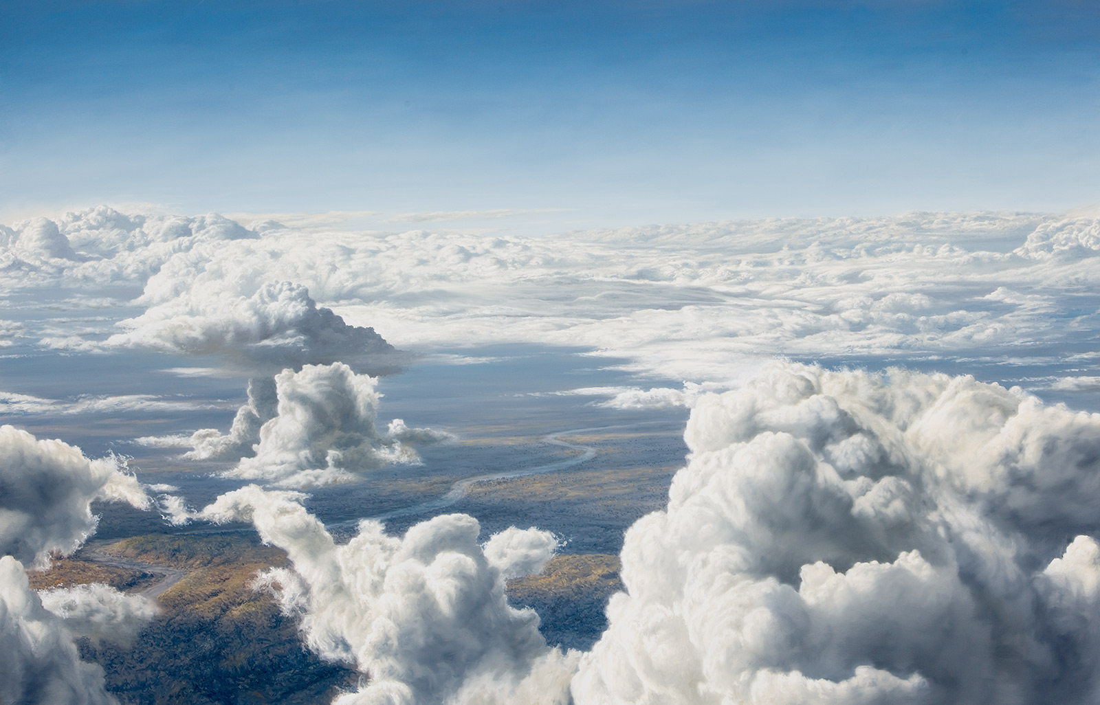 A Paul Augustinus painting of the Ruaha River in Southern Tanzania from an aerial perspective