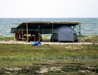A camp built right on the beach at Lourie Lagoon in Iguela, Gabon