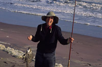 Clarissa Augustinus shows her catch made on the Skeleton Coast, Namibia