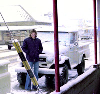 Paul Augustinus next to his Land Cruiser in a snow bound Sutherland in the Karoo, South Africa